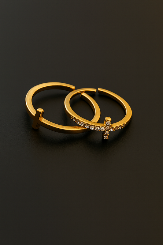 Elegant 2 piece gold cross ring